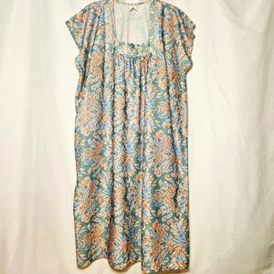 Vintage Lady Lindsay Polyester Duster House Dress Blues Pinks Teal Size Medium